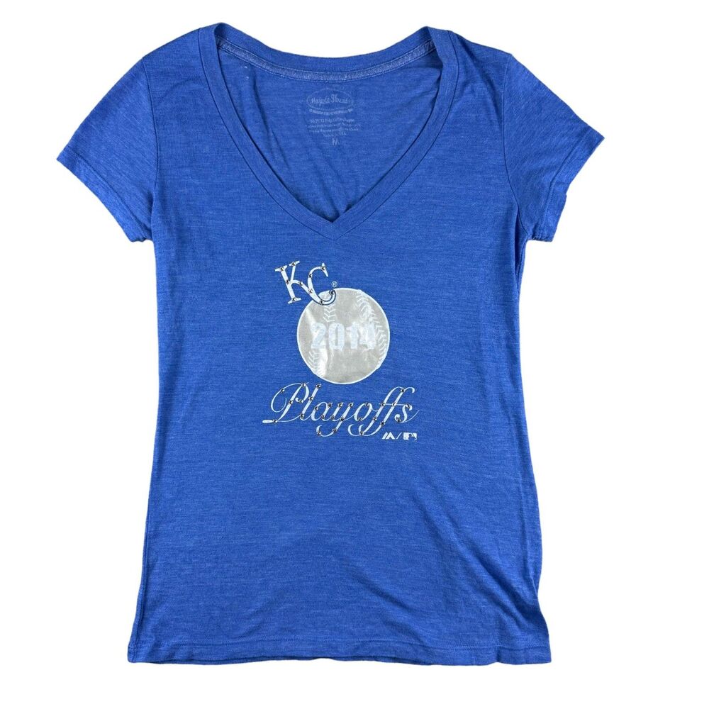 Kansas City Royals Shirt Women’s Medium Blue Playoffs 2014 Short Sleeve Top MLB